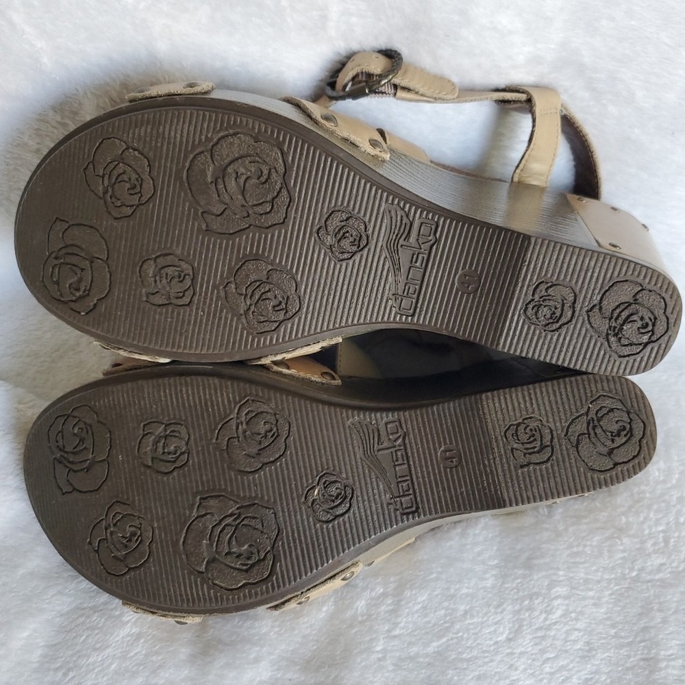 Dansko Frida Wedge Sandals 10.5 Brown Leather Criss Cross Buckle Ankle Strap 41 - Picture 8 of 11